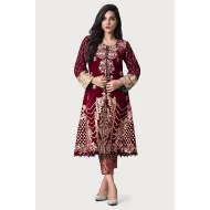 UP Maroon Amaryllis Velvet Gown and Cropped Pants