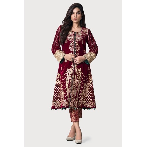 UP Maroon Amaryllis Velvet Gown and Cropped Pants