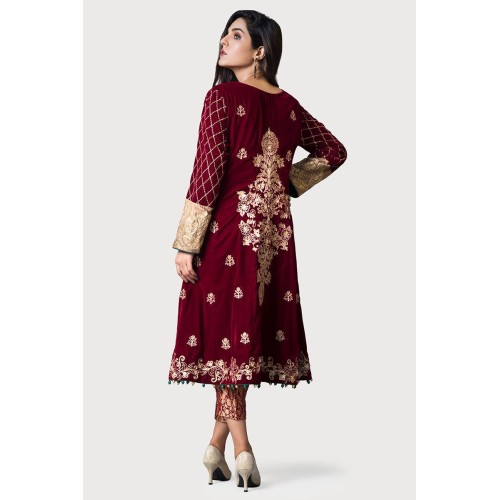 UP Maroon Amaryllis Velvet Gown and Cropped Pants