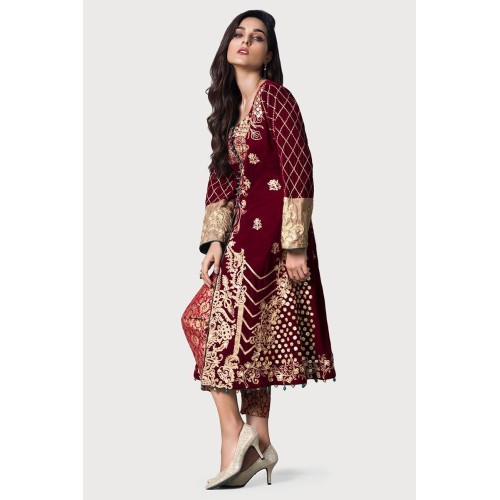 UP Maroon Amaryllis Velvet Gown and Cropped Pants