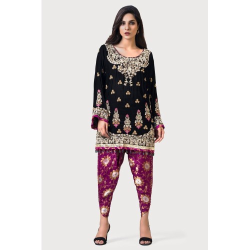 Black Amaryllis Velvet Shirt with Tulip Shalwar