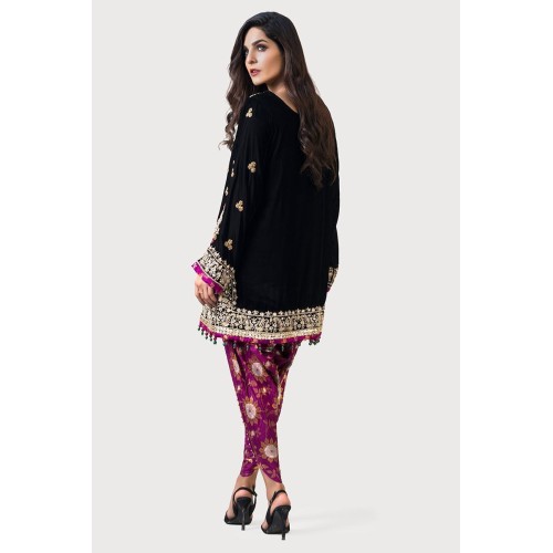 Black Amaryllis Velvet Shirt with Tulip Shalwar