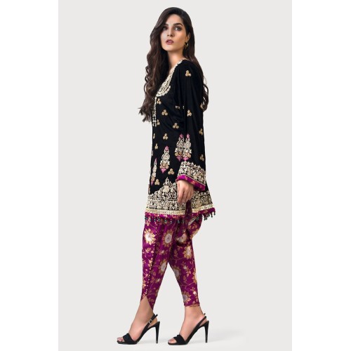 Black Amaryllis Velvet Shirt with Tulip Shalwar