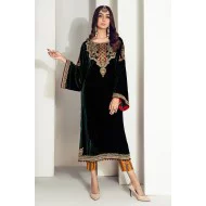 Dark Green Amaryllis Velvet Long Shirt with Capri Pants