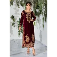 Maroon Amaryllis Velvet Long Shirt with Pants