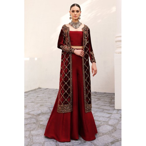 Cherry Amaryllis Velvet Jacket with Sharara
