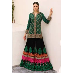 Dark Pine Amaryllis Velvet Jacket with Sharara