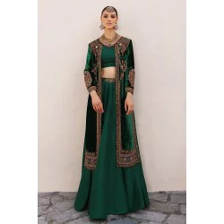 Brunswick Green Amaryllis Velvet Jacket with Lehenga