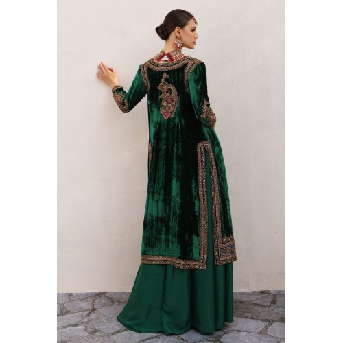 Brunswick Green Amaryllis Velvet Jacket with Lehenga