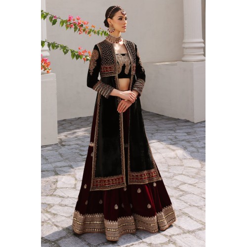 Black Amaryllis Velvet Jacket with Gharara