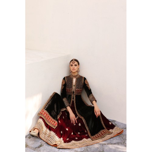 Black Amaryllis Velvet Jacket with Gharara