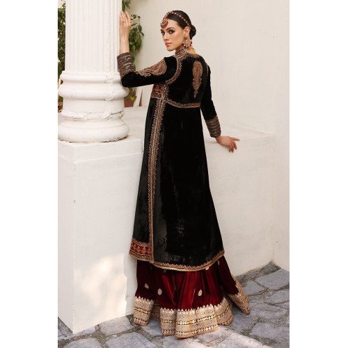 Black Amaryllis Velvet Jacket with Gharara