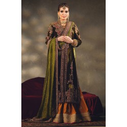 Dark Olivetone Amaryllis Velvet Jacket with Gharara