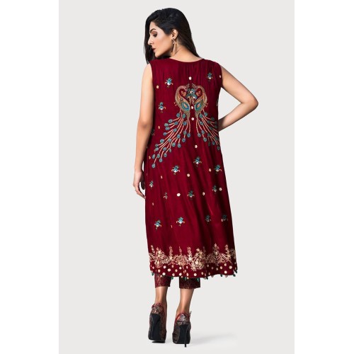 Burgundy Amaryllis Velvet Jacket with Capri Pants