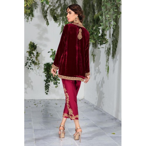 Dark Burgundy Amaryllis Velvet Jacket with Capri Pants