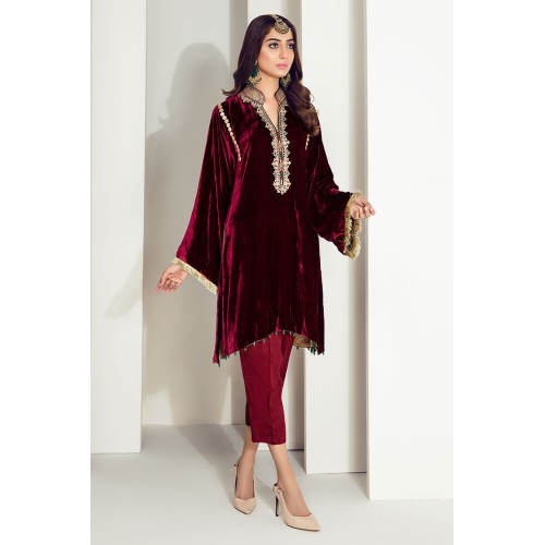Dark Burgundy Amaryllis Velvet Shirt with Sharkbite Hem Dark Burgundy Amaryllis Velvet Shirt with Sharkbite Hem