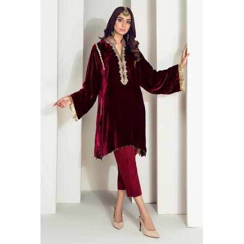 Dark Burgundy Amaryllis Velvet Shirt with Sharkbite Hem Dark Burgundy Amaryllis Velvet Shirt with Sharkbite Hem