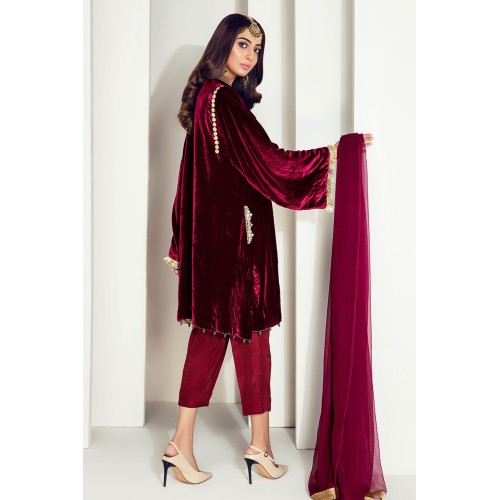 Dark Burgundy Amaryllis Velvet Shirt with Sharkbite Hem Dark Burgundy Amaryllis Velvet Shirt with Sharkbite Hem