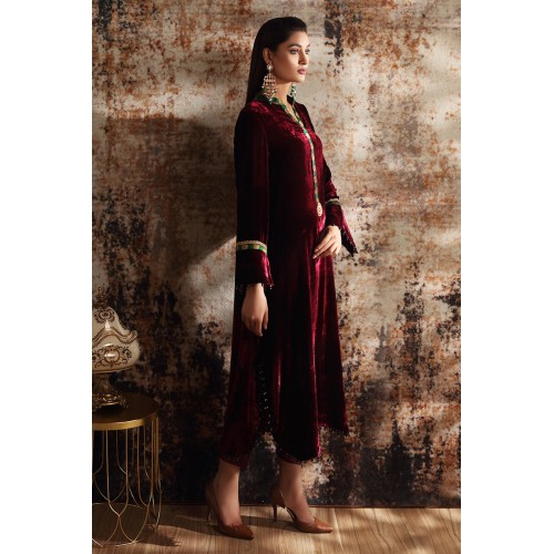 Deep Maroon Amaryllis Long Shirt and Capril Pants