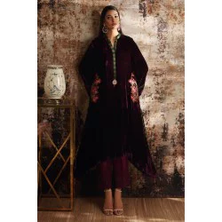Plum Black Amaryllis Velvet Shirt with Sharkbite Hem