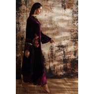 Plum Black Amaryllis Velvet Shirt with Sharkbite Hem