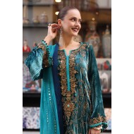 Dark Teal Amaryllis Velvet Kameez Shalwar