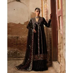 Black Amaryllis Velvet Angrakha with Sharara