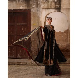 Black Amaryllis Velvet Angrakha with Sharara