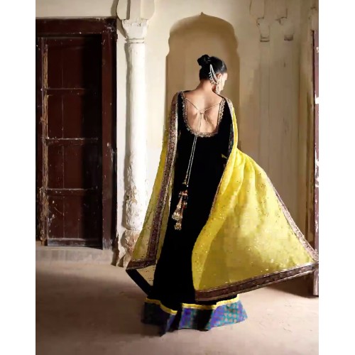 Dark Navy Blue Amaryllis Velvet Kalidaar