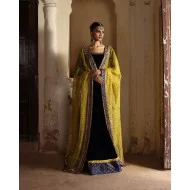 Dark Navy Blue Amaryllis Velvet Kalidaar