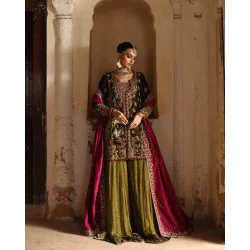 Uniform Green Amaryllis Velvet Jacket with Sharara