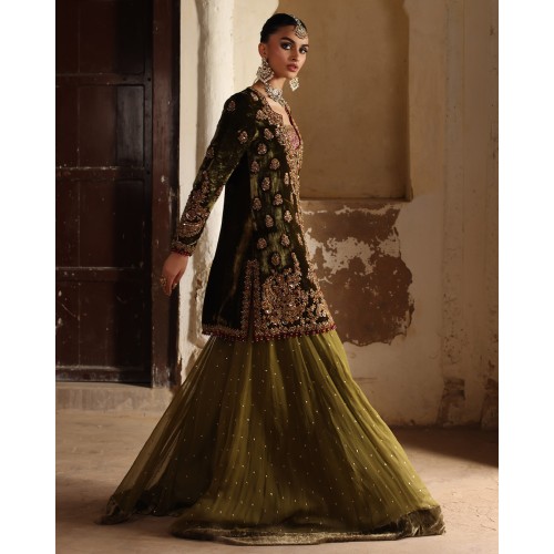 Uniform Green Amaryllis Velvet Jacket with Sharara