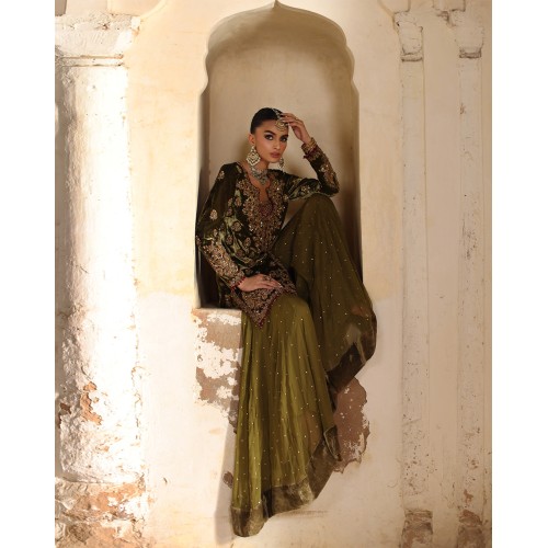 Uniform Green Amaryllis Velvet Jacket with Sharara