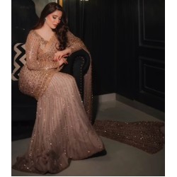 Sultry Beige Morpho Designer Bridal Saree