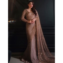 Sultry Beige Morpho Designer Bridal Saree