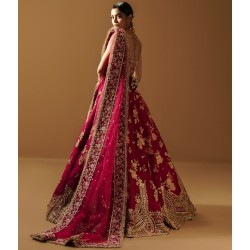 Pictorial Carmine Peony Lehenga Choli Pictorial Carmine Peony Lehenga Choli