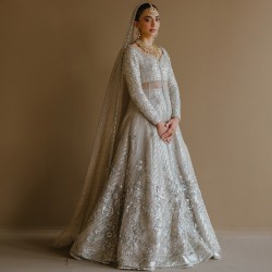 White Smoke Peony Pishwas and Lehenga