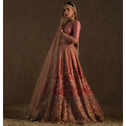 Deep Coral Salmon Pink Peony Lehenga Choli