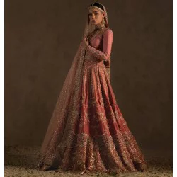 Deep Coral Salmon Pink Peony Lehenga Choli