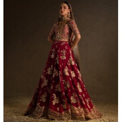Deep Pictorial Carmine Peony Lehenga Choli