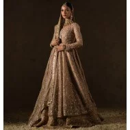 Desert Sand Peony Bridal Pishwas and Lehenga