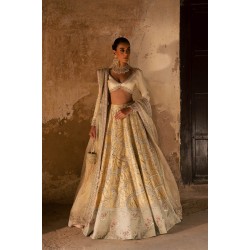 Yellow Bouquet Peony Lehenga with Acadia White Choli