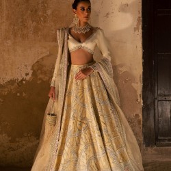 Yellow Bouquet Peony Lehenga with Acadia White Choli