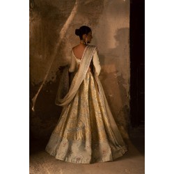 Yellow Bouquet Peony Lehenga with Acadia White Choli