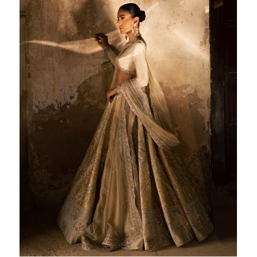 Yellow Bouquet Peony Lehenga with Acadia White Choli