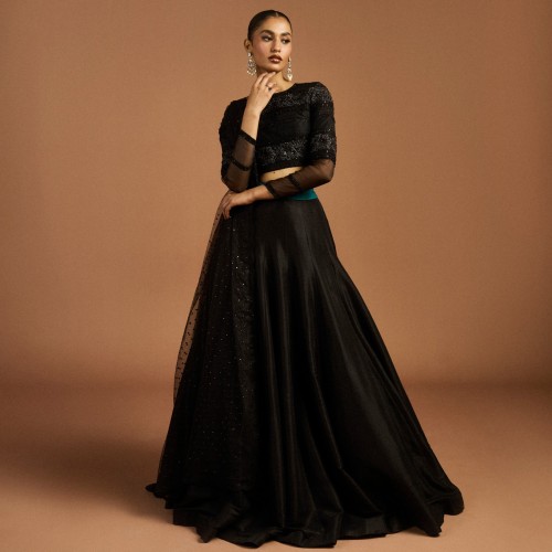 Rich Black Peony Choli Lehenga