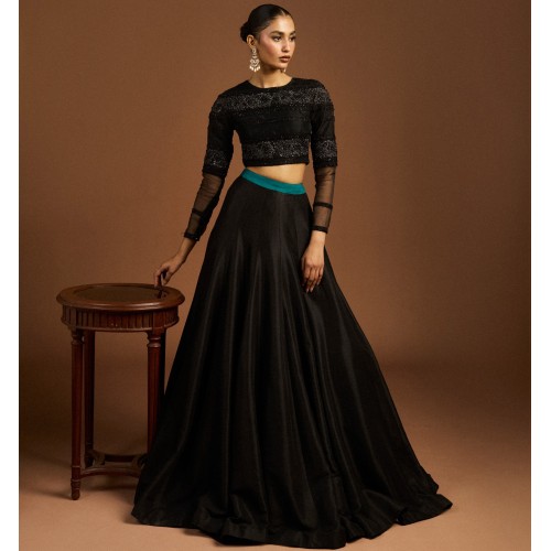 Rich Black Peony Choli Lehenga