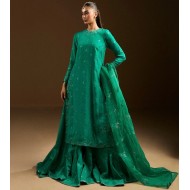 Bluegrass Green Peony Long Shirt with Gharara