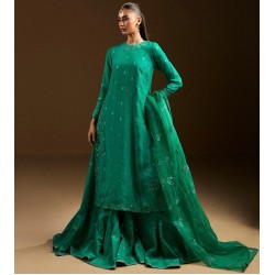 Bluegrass Green Peony Long Shirt with Gharara