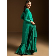 Bluegrass Green Peony Long Shirt with Gharara